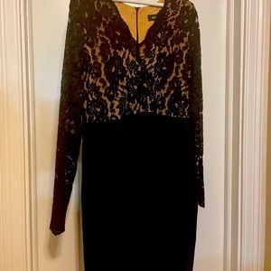 Fitted Black Dress - Lace Detail